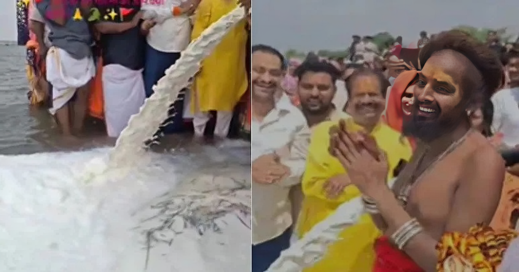 পুণ্যের খোঁজে নর্মদায় ১১ হাজার লিটার দুধ নিবেদন! ভাইরাল ভিডিয়ো ঘিরে সমালোচনা ও তুমুল বিতর্ক
