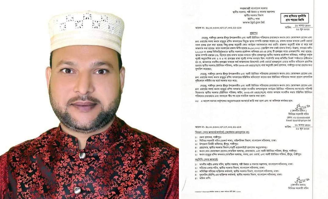 একাধিক দুর্নীতির দায়ে বরমী ইউপি চেয়ারম্যান তোফাজ্জল বরখাস্ত
