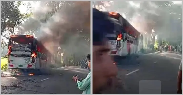 সাকুরা বাসে আগুন নিহত ১ আহত ৫